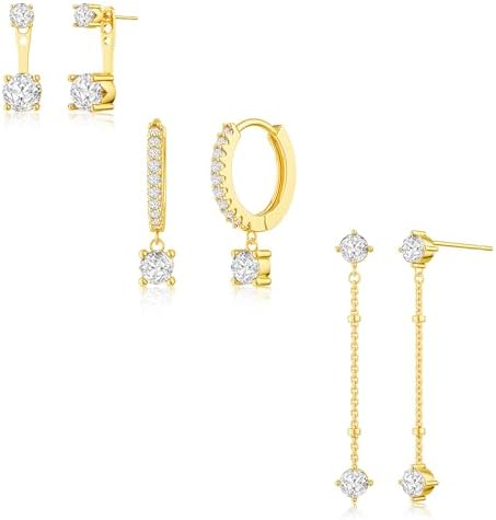 3-pair CZ drop set, gold