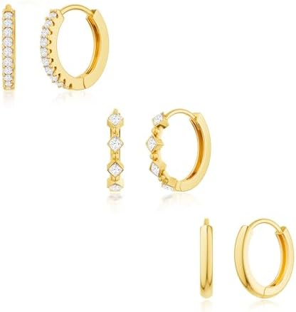 3-pair CZ hoop mix set, gold