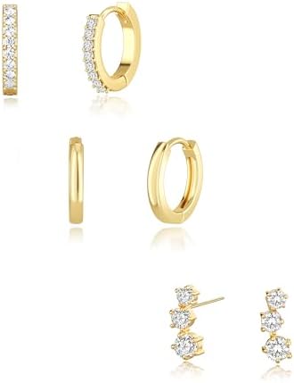 3-pair hoop and stud set, gold