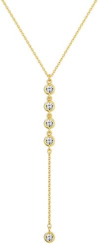 CZ drop lariat necklace, gold