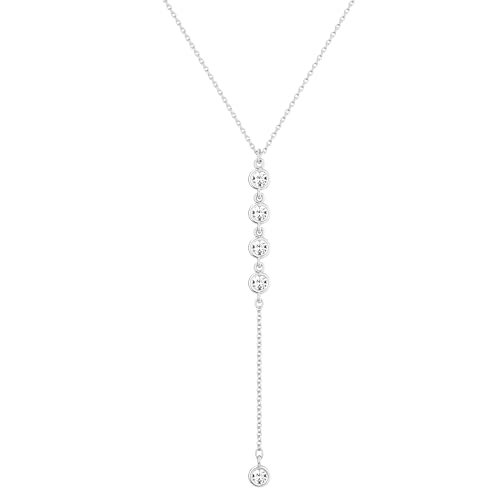CZ drop lariat necklace, silver