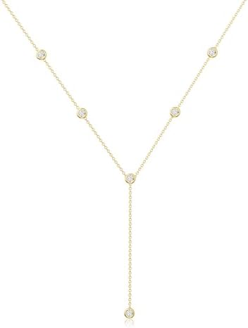 CZ station Y necklace, gold
