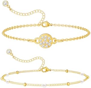 Pearl beaded bracelet 2-pack, gold