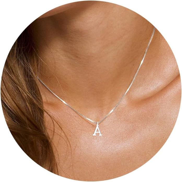 Silver initial necklace, letter A