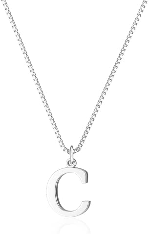 Silver initial necklace, letter C