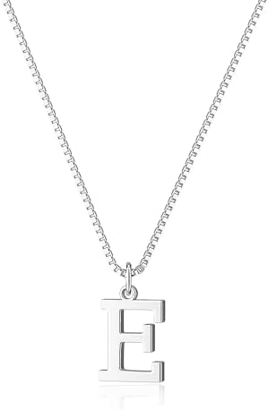 Silver initial necklace, letter E