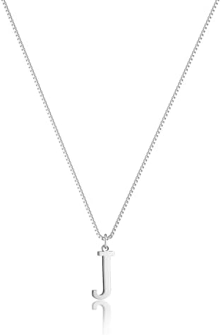 Silver initial necklace, letter J